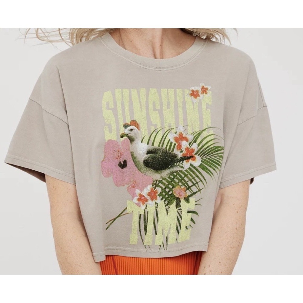 Offline By Aerie Short Sleeve Crop T Shirt Sunshine Time Women's Medium